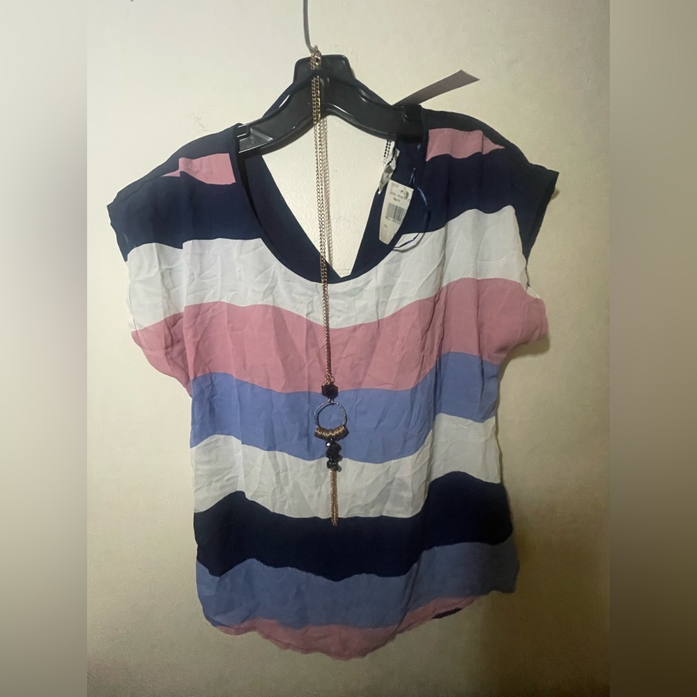 Blue and White Boxy Cap Sleeve Blouse